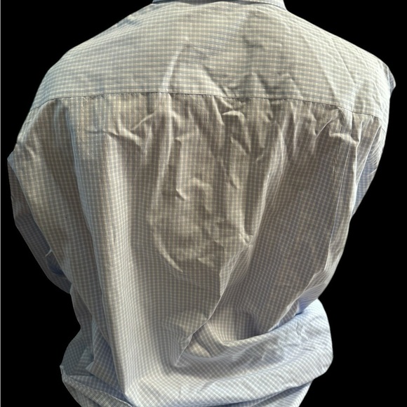 David Donahue Dress Shirt Blue White Check Minimalist Modern Men's 17.5 32/33 - Picture 12 of 13